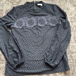 LOFT Woman's Size XS Lace Long Sleeve Blouse Shirt Top Blue